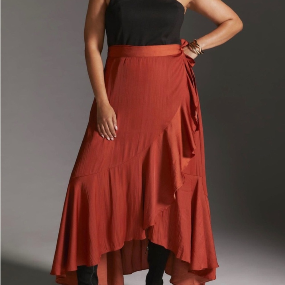 *Anthropologie Maeve Ruffled Wrap Maxi Skirt